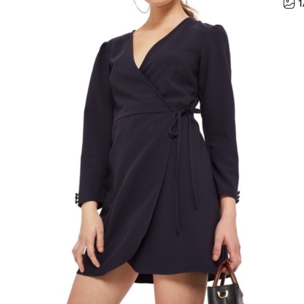 Topshop Navy Crepe Wrap Mini Dress